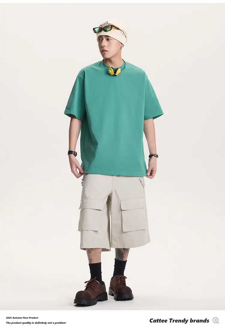 Men Green Cotton T-Shirt Short Sleeve Loose Fit — feature 19