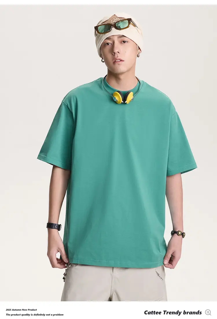 Men Green Cotton T-Shirt Short Sleeve Loose Fit — feature 22