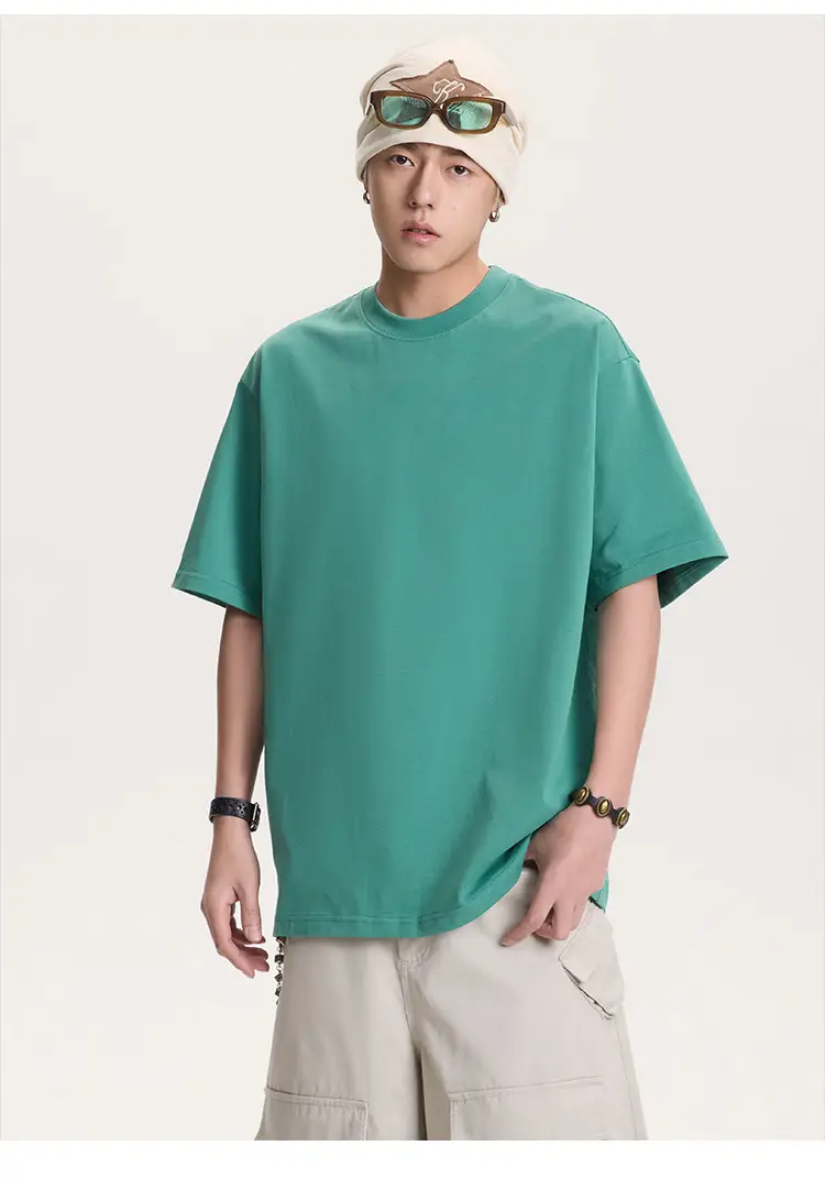 Men Green Cotton T-Shirt Short Sleeve Loose Fit — feature 23