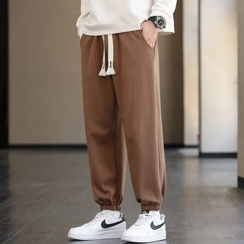 Men's Brown Cotton Leg-Tie Pants with White Sneakers - Image 10