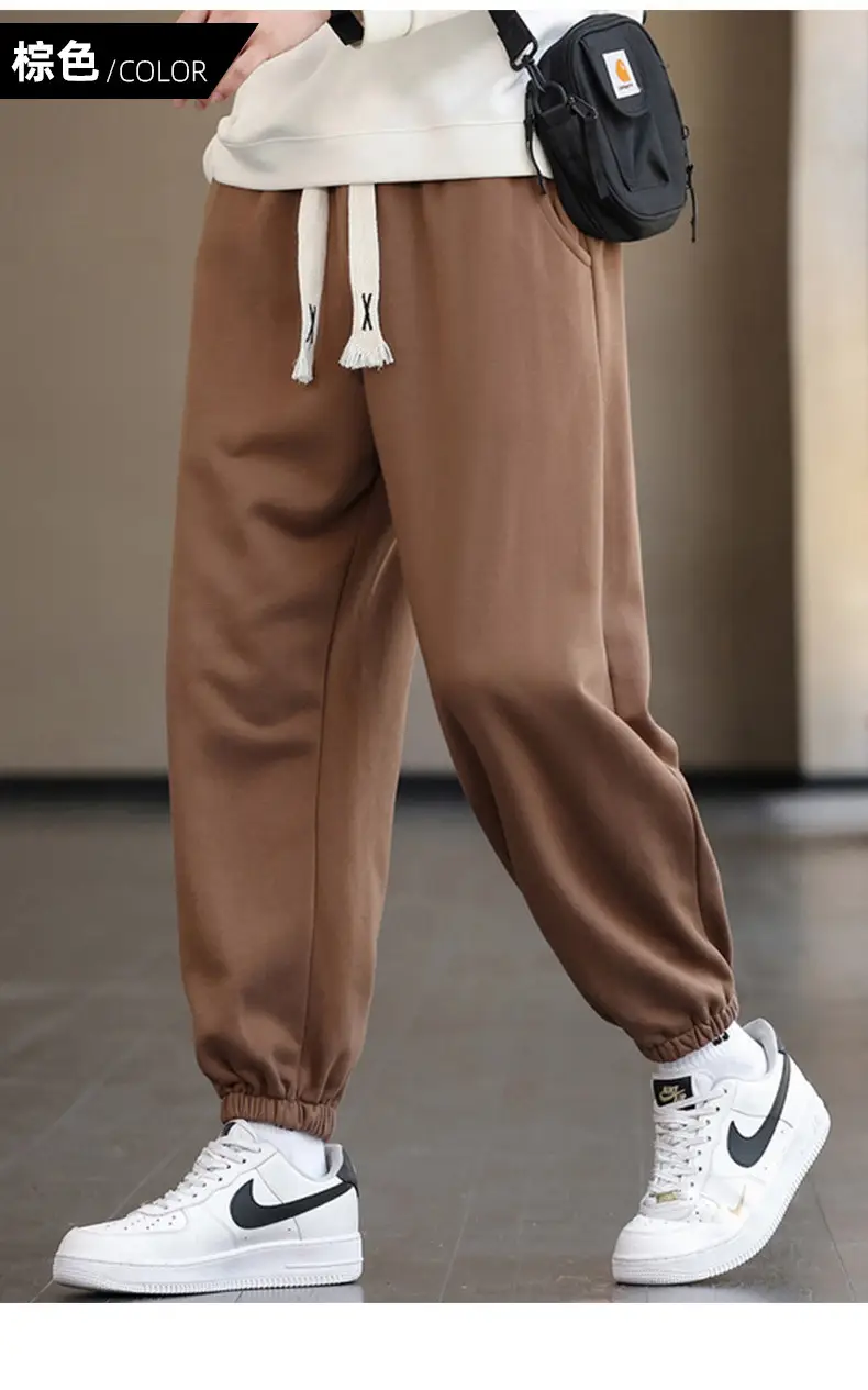 Men's Brown Cotton Leg-Tie Pants with White Sneakers — feature 17