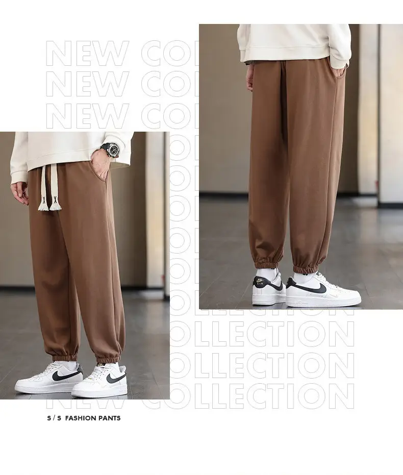 Men's Brown Cotton Leg-Tie Pants with White Sneakers — feature 18