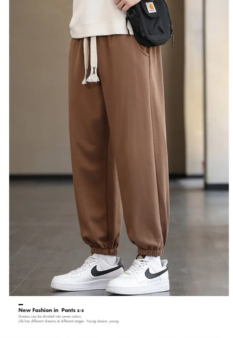 Men's Brown Cotton Leg-Tie Pants with White Sneakers — feature 19