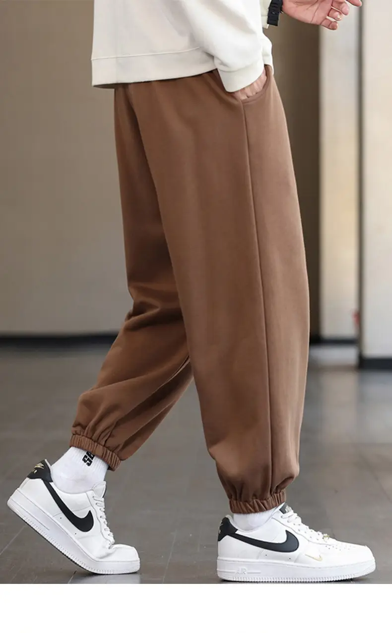 Men's Brown Cotton Leg-Tie Pants with White Sneakers — feature 20