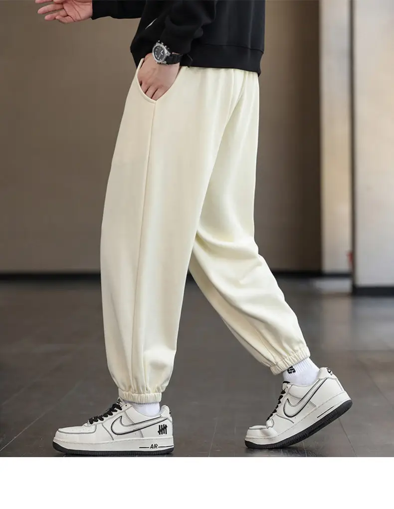 Men's Brown Cotton Leg-Tie Pants with White Sneakers — feature 22