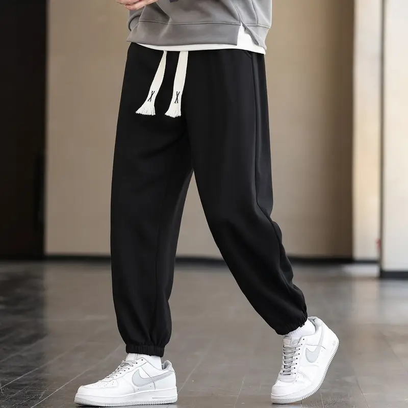 Men's Brown Cotton Leg-Tie Pants with White Sneakers - Image 2
