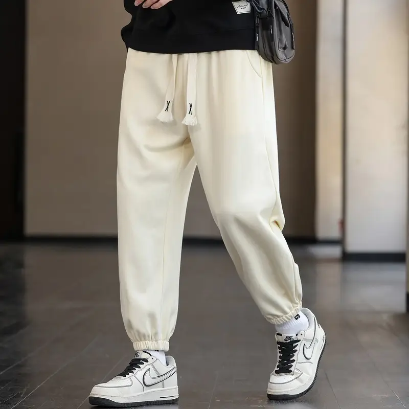 Men's Brown Cotton Leg-Tie Pants with White Sneakers - Image 4