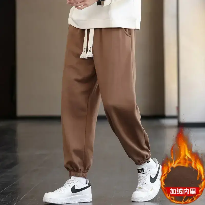 Men's Brown Cotton Leg-Tie Pants with White Sneakers