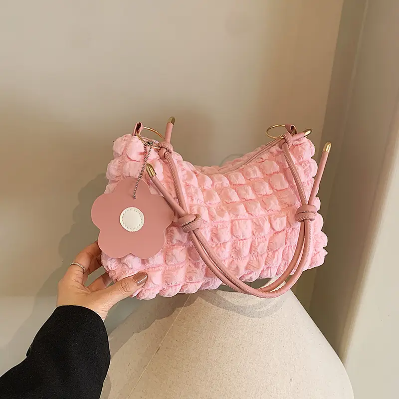 Pleated Shoulder Messenger Bag Cream Pink 2024 - Image 7