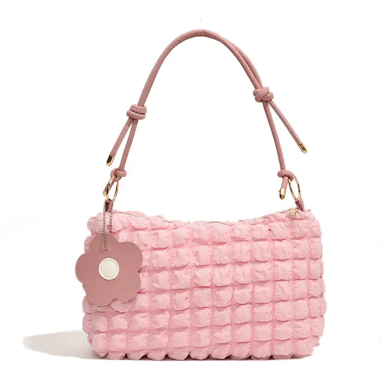 Pleated Shoulder Messenger Bag Cream Pink 2024 - Image 10