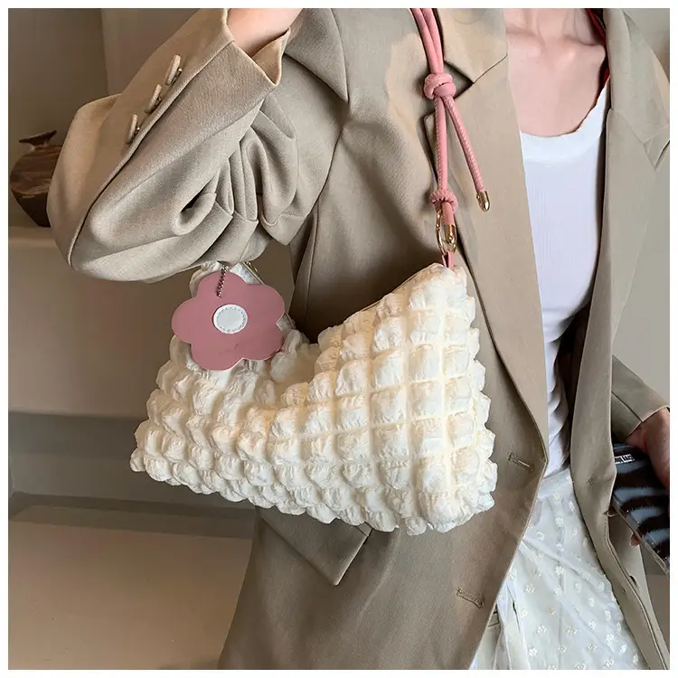 Pleated Shoulder Messenger Bag Cream Pink 2024 — feature 19