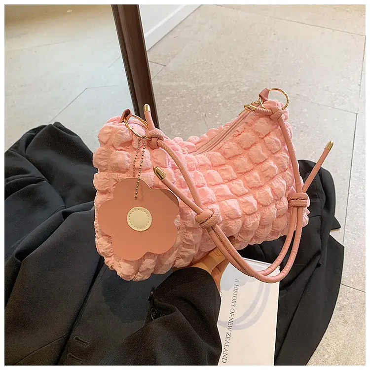Pleated Shoulder Messenger Bag Cream Pink 2024 — feature 21