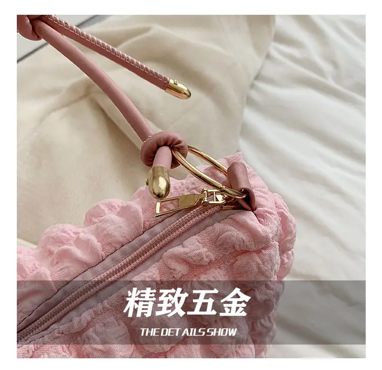 Pleated Shoulder Messenger Bag Cream Pink 2024 — feature 3