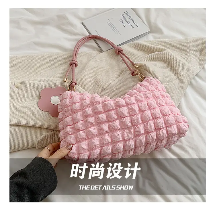 Pleated Shoulder Messenger Bag Cream Pink 2024 — feature 4