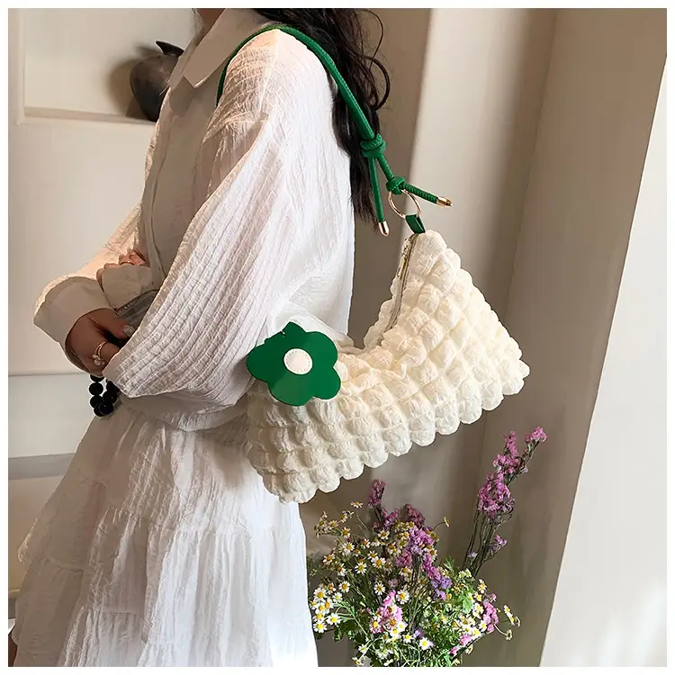 Pleated Shoulder Messenger Bag Cream Pink 2024 — feature 8