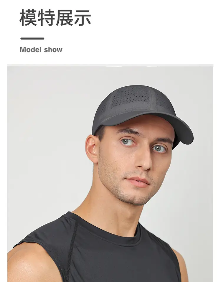 Men's Grey Perforated Baseball Cap with Deep Bristle — feature 12