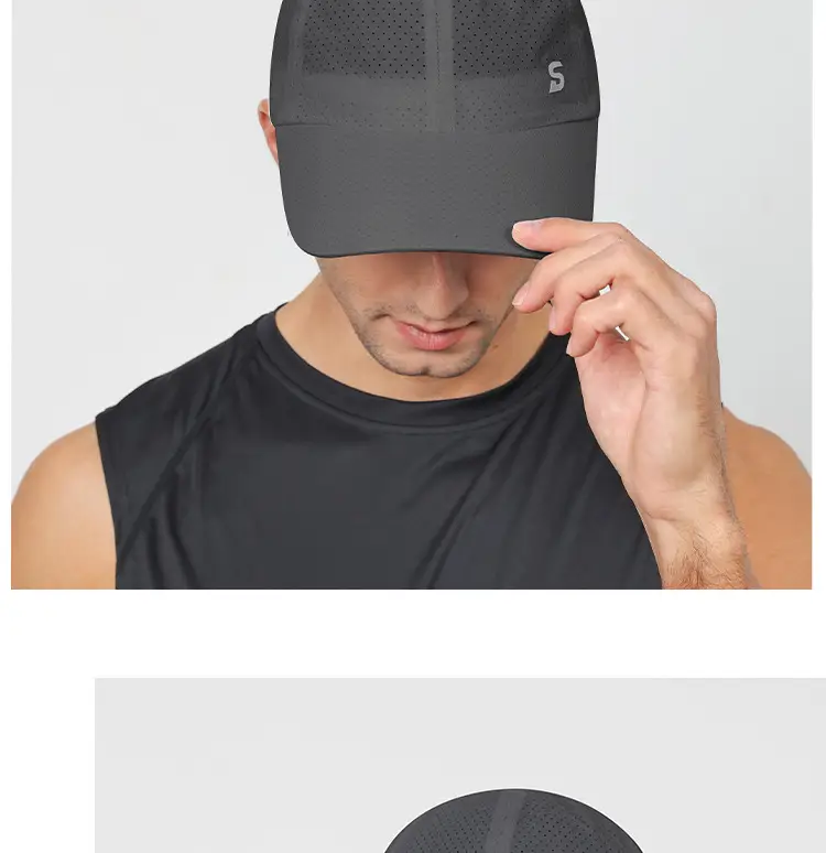 Men's Grey Perforated Baseball Cap with Deep Bristle — feature 16