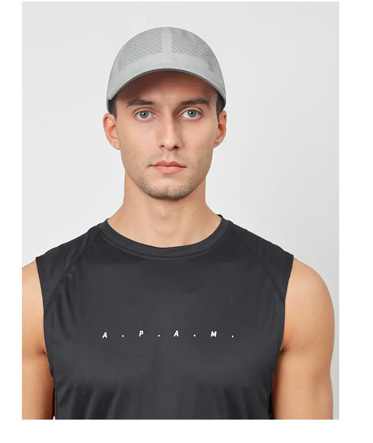 Men's Grey Perforated Baseball Cap with Deep Bristle — feature 18
