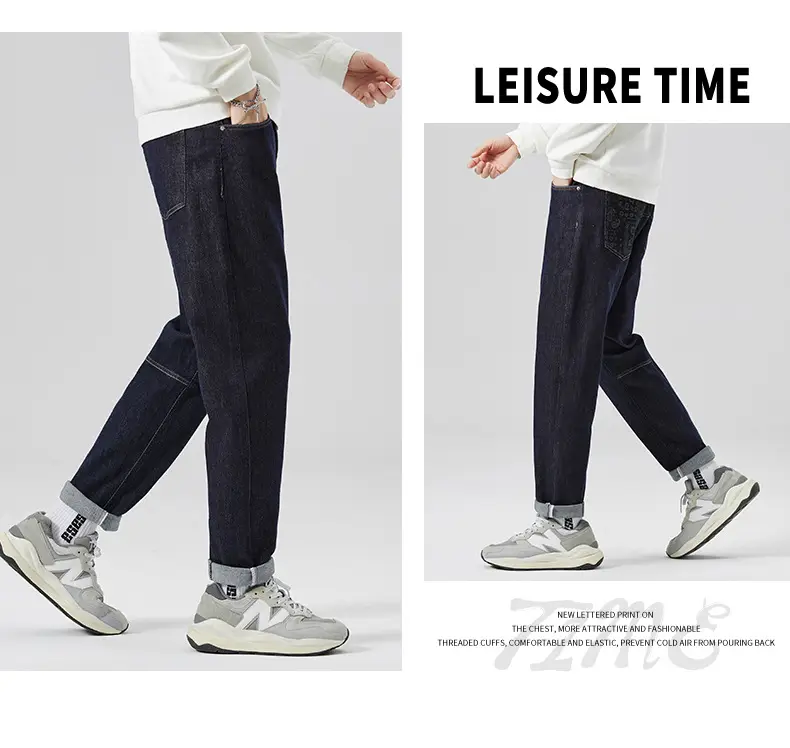 Men's American Style Jeans Dark Blue Heavy Cotton — feature 8