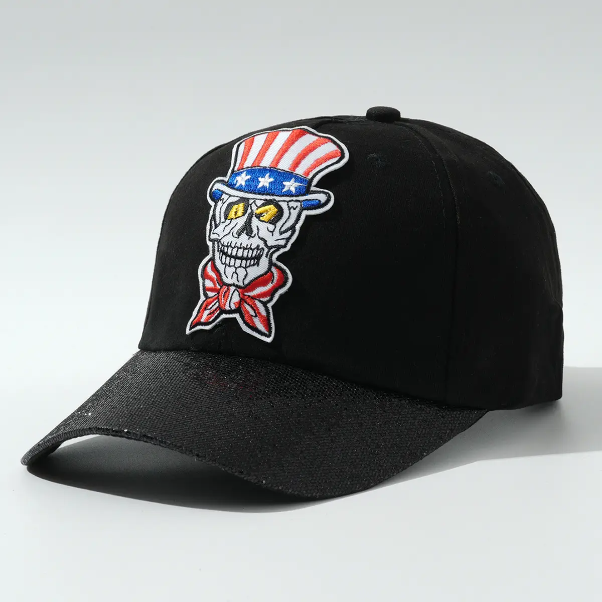 Black Embroidered Skull Baseball Cap Halloween Play - Image 8