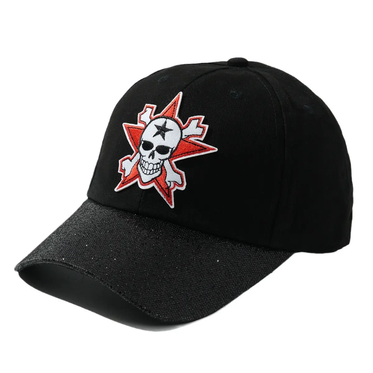 Black Embroidered Skull Baseball Cap Halloween Play - Image 10