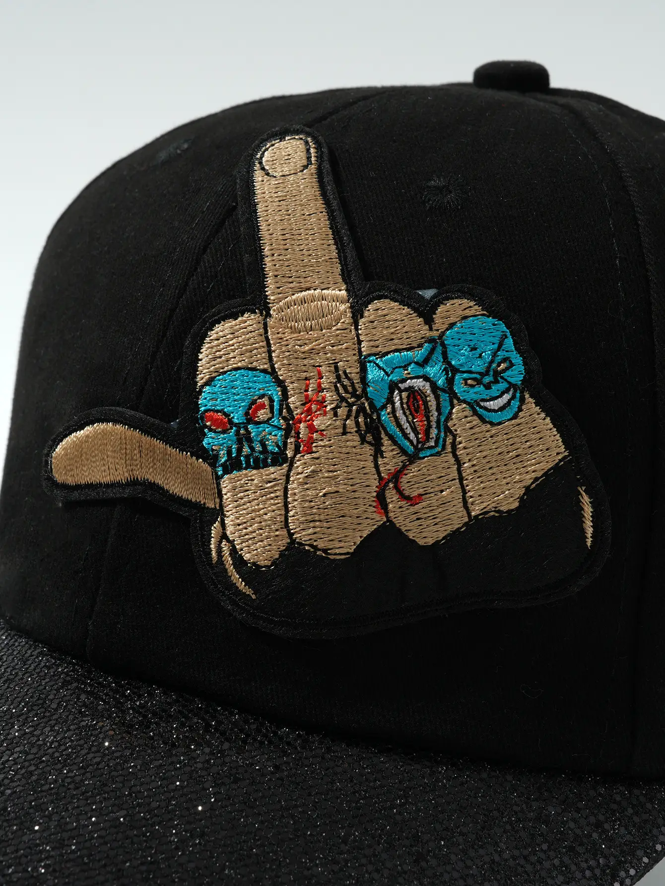 Black Embroidered Skull Baseball Cap Halloween Play — feature 2