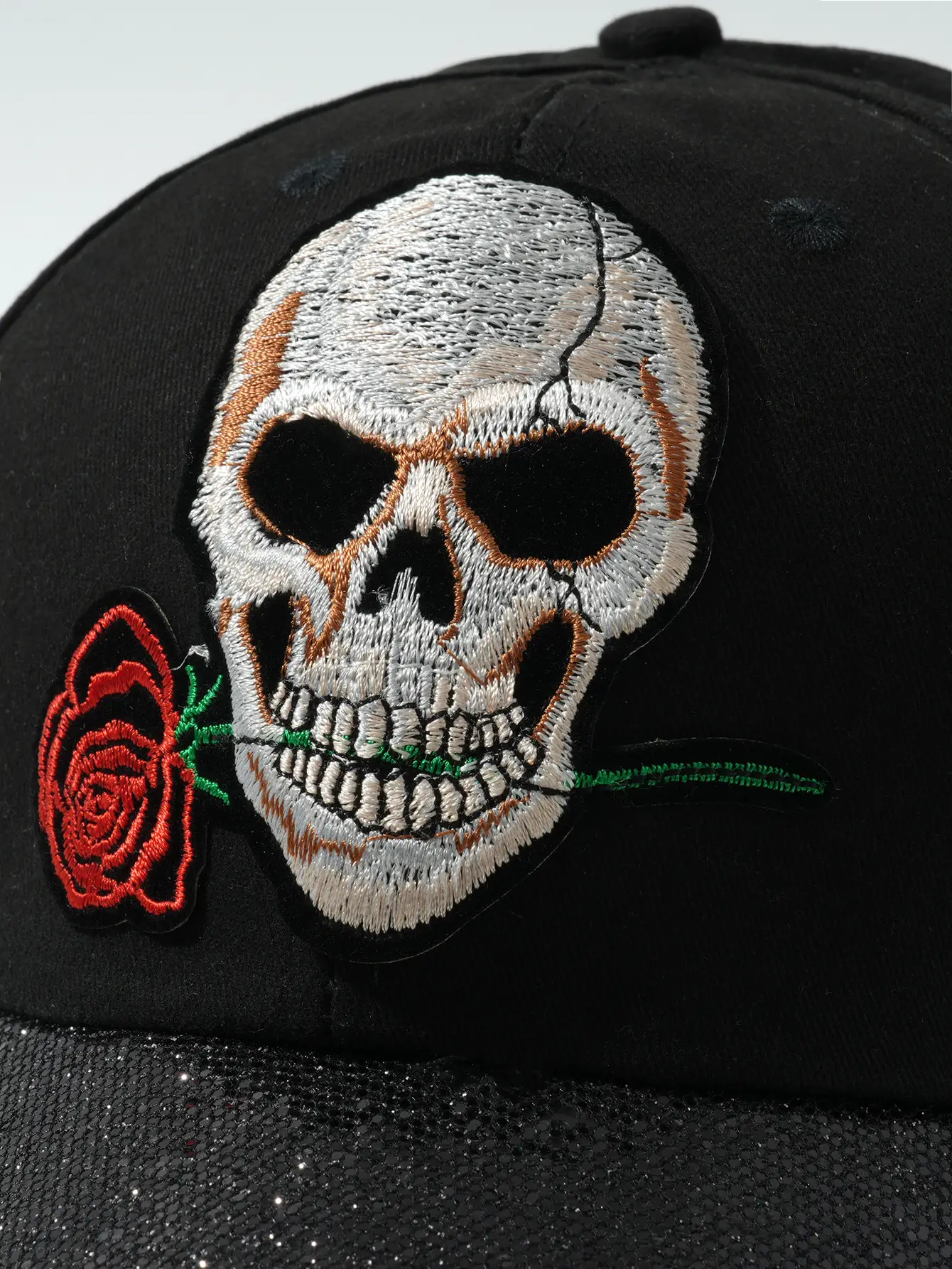 Black Embroidered Skull Baseball Cap Halloween Play — feature 21