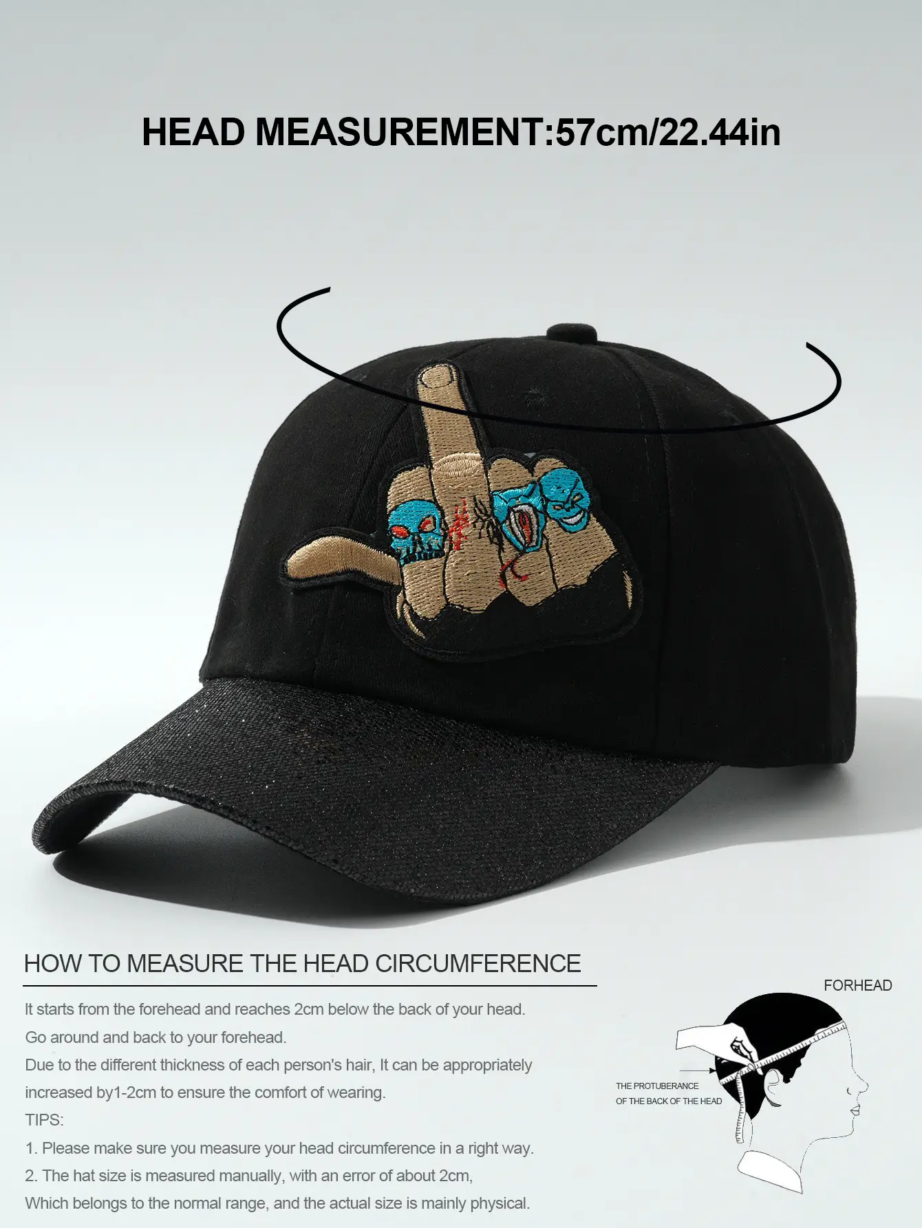 Black Embroidered Skull Baseball Cap Halloween Play — feature 4