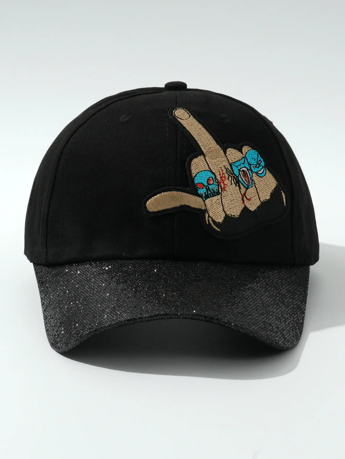 Black Embroidered Skull Baseball Cap Halloween Play — feature 5