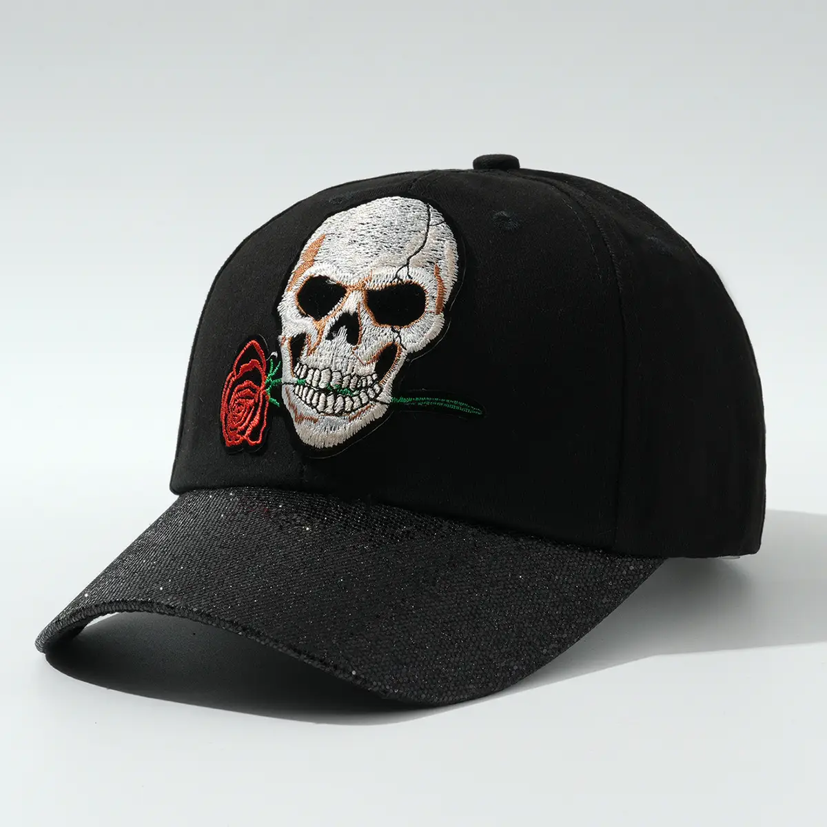Black Embroidered Skull Baseball Cap Halloween Play - Image 2