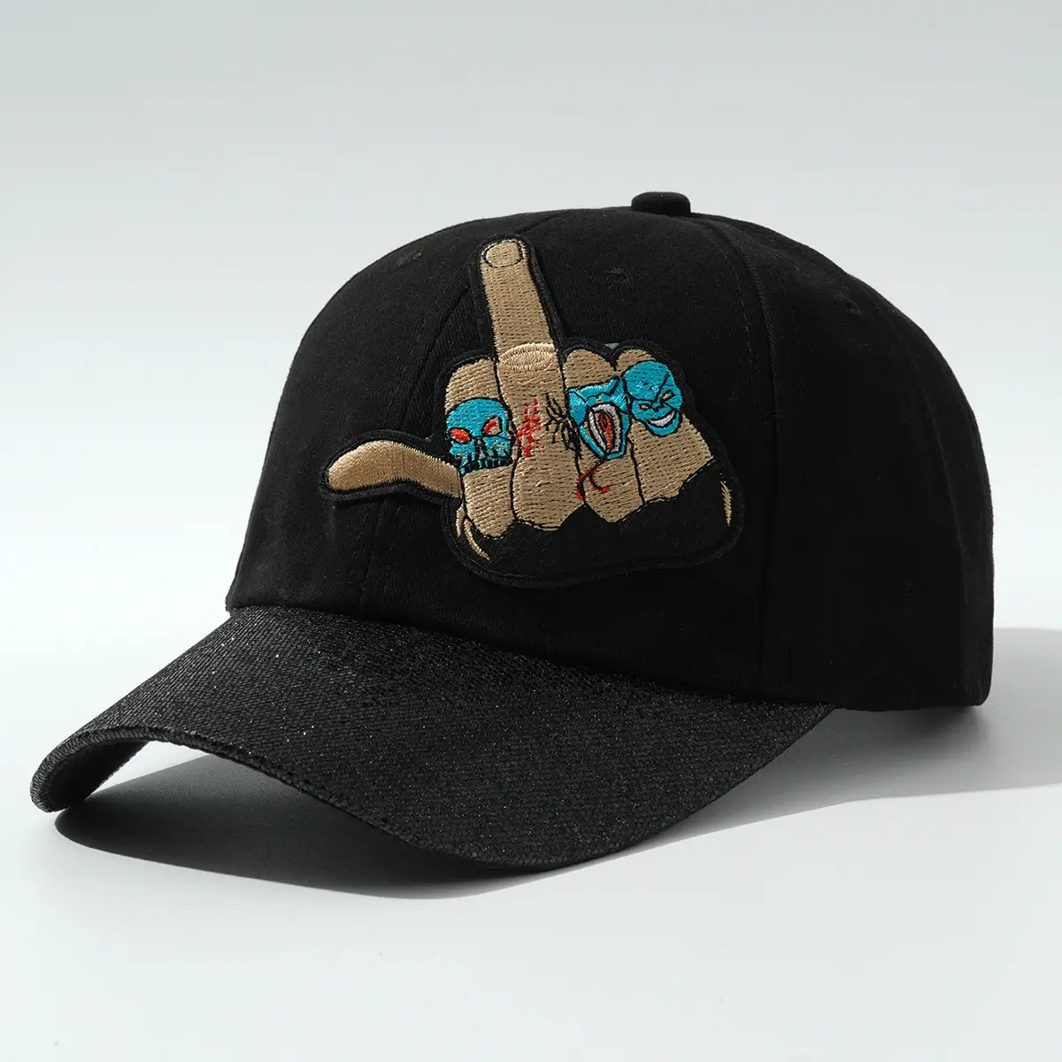 Black Embroidered Skull Baseball Cap Halloween Play - Image 3