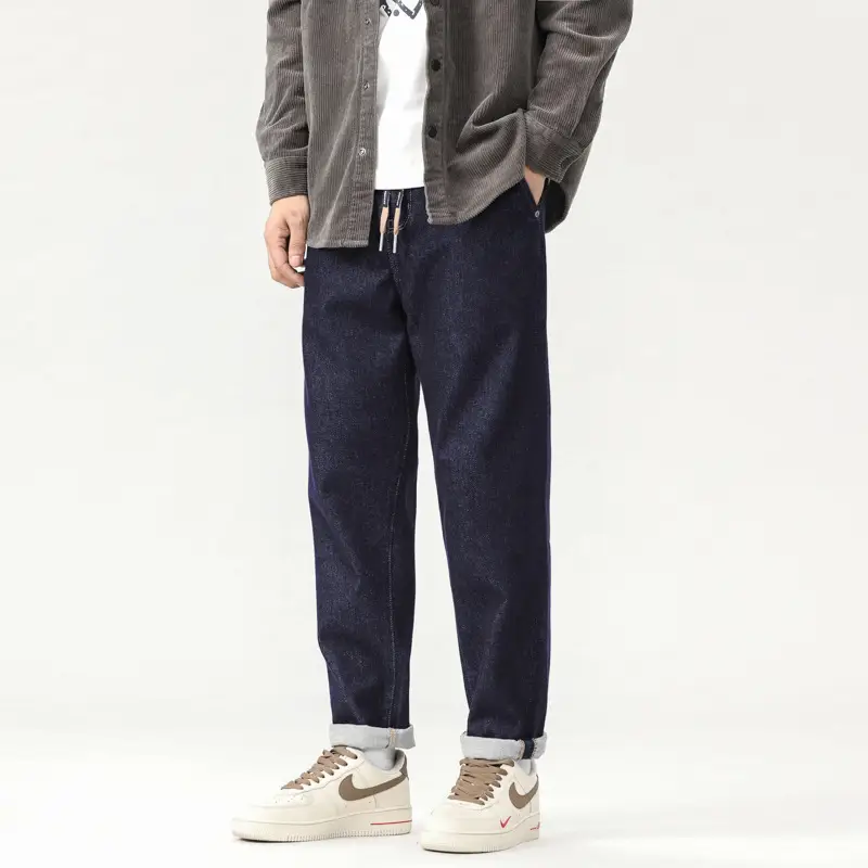 Men Dark Blue Wash Cotton Jeans Loose Fit