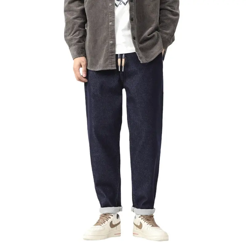 Men Dark Blue Wash Cotton Jeans Loose Fit