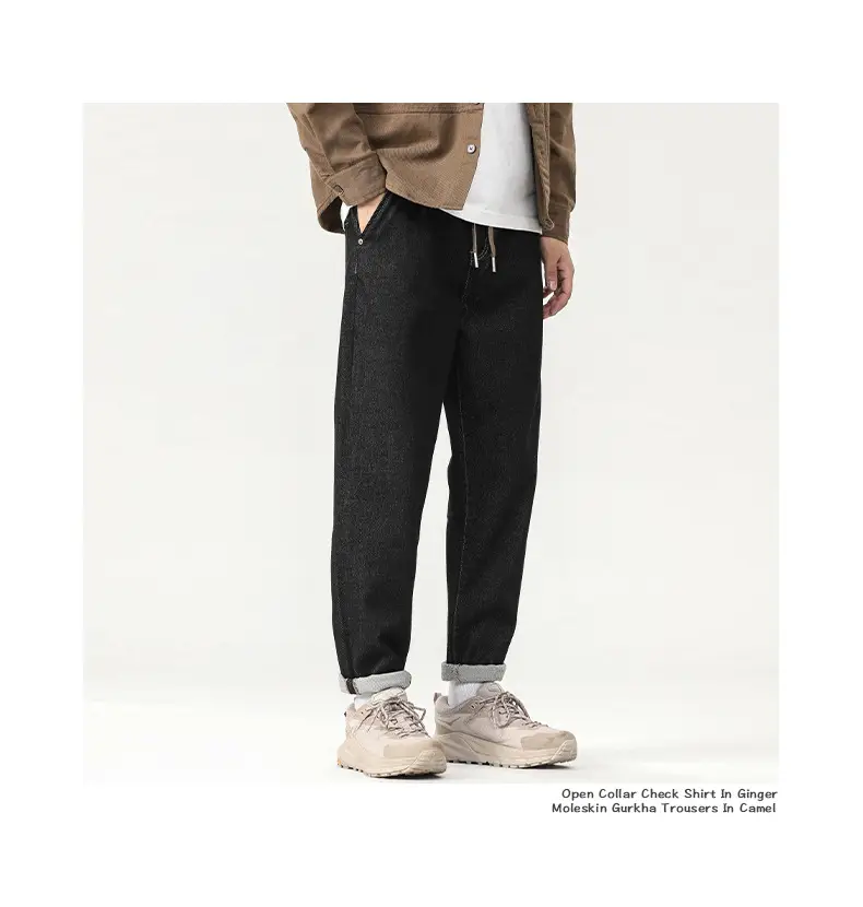 Men Dark Blue Wash Cotton Jeans Loose Fit — feature 11