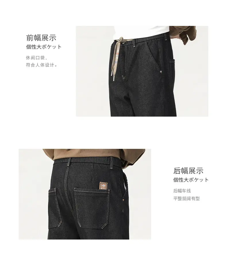 Men Dark Blue Wash Cotton Jeans Loose Fit — feature 12