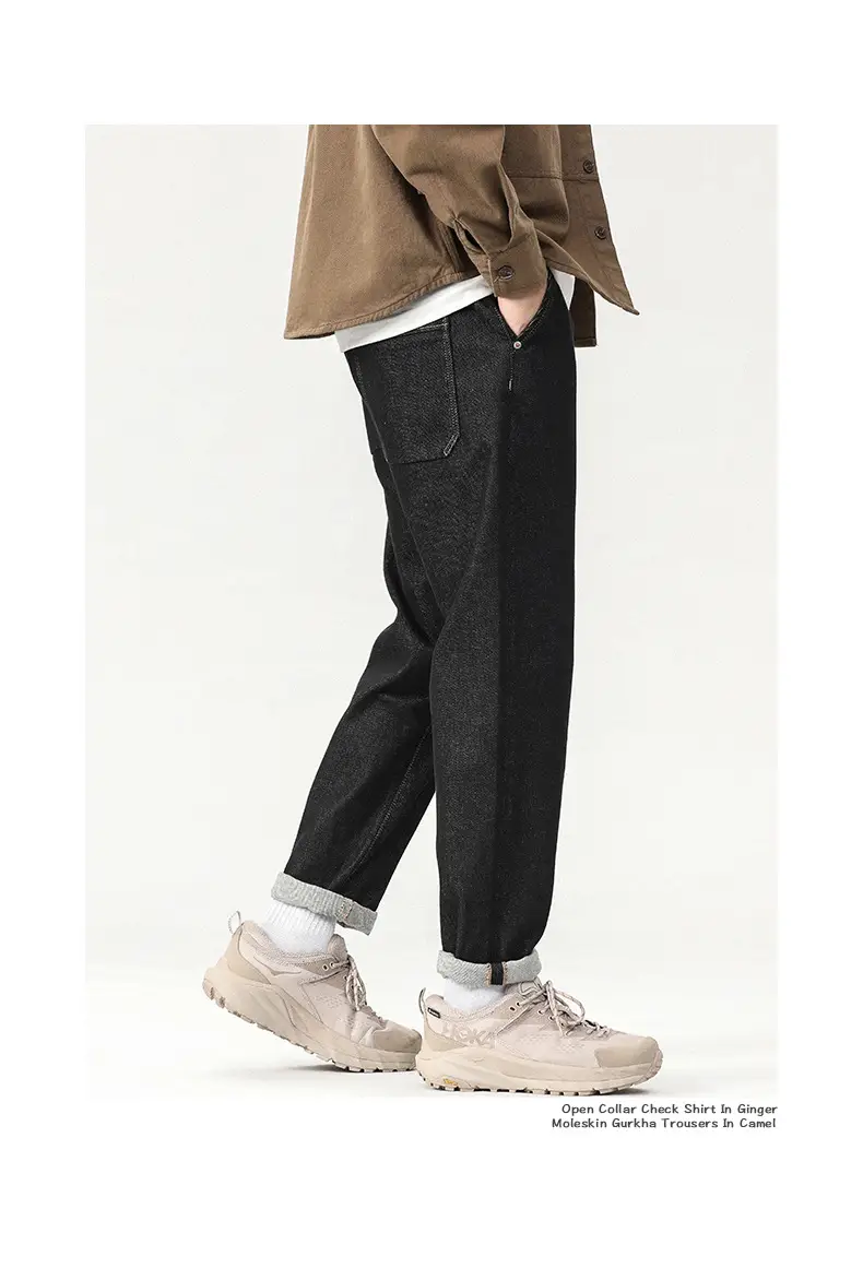 Men Dark Blue Wash Cotton Jeans Loose Fit — feature 13