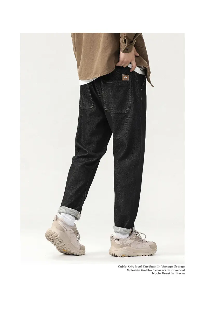 Men Dark Blue Wash Cotton Jeans Loose Fit — feature 15