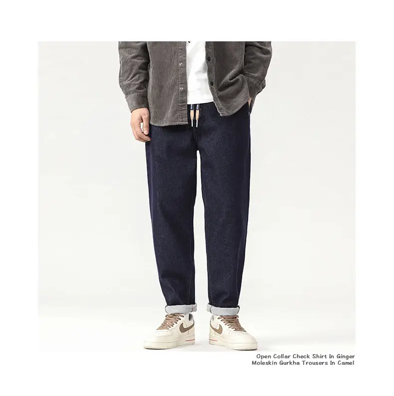 Men Dark Blue Wash Cotton Jeans Loose Fit — feature 4