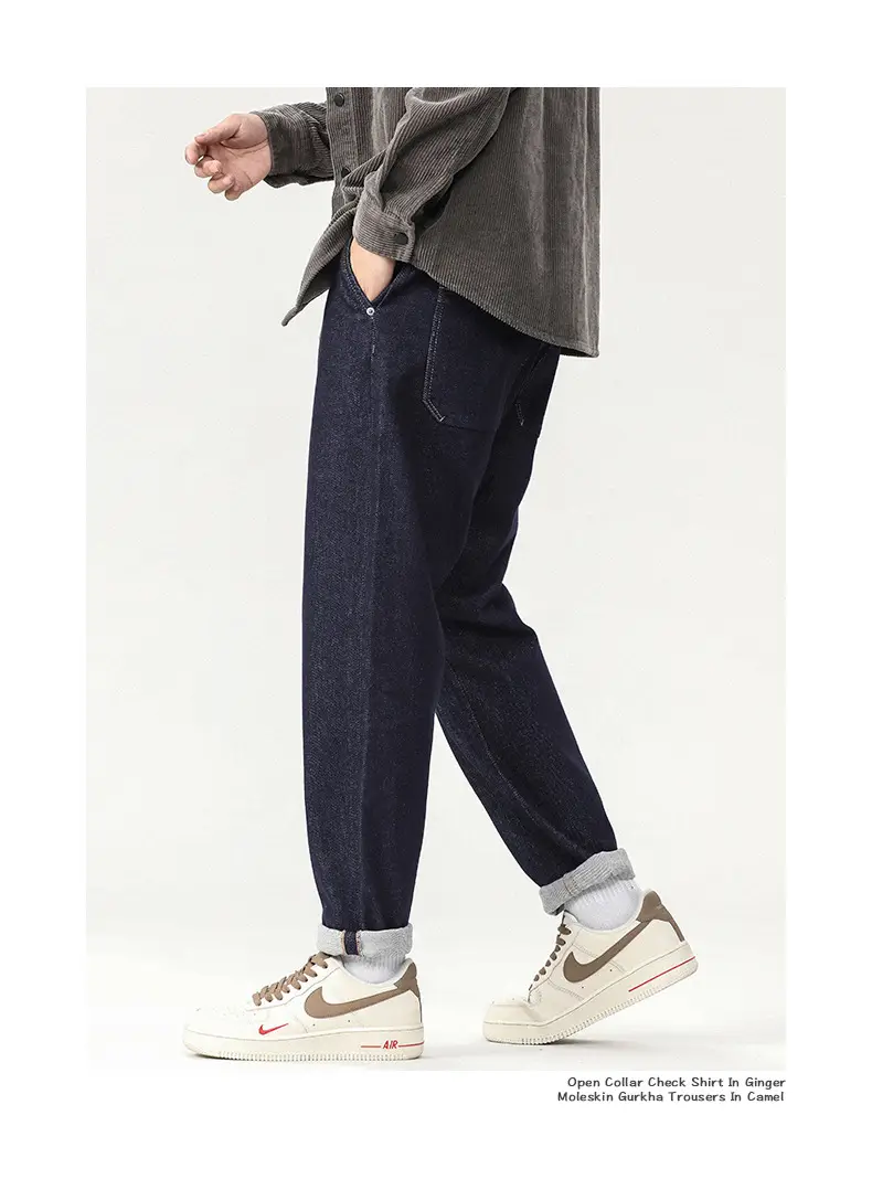 Men Dark Blue Wash Cotton Jeans Loose Fit — feature 5