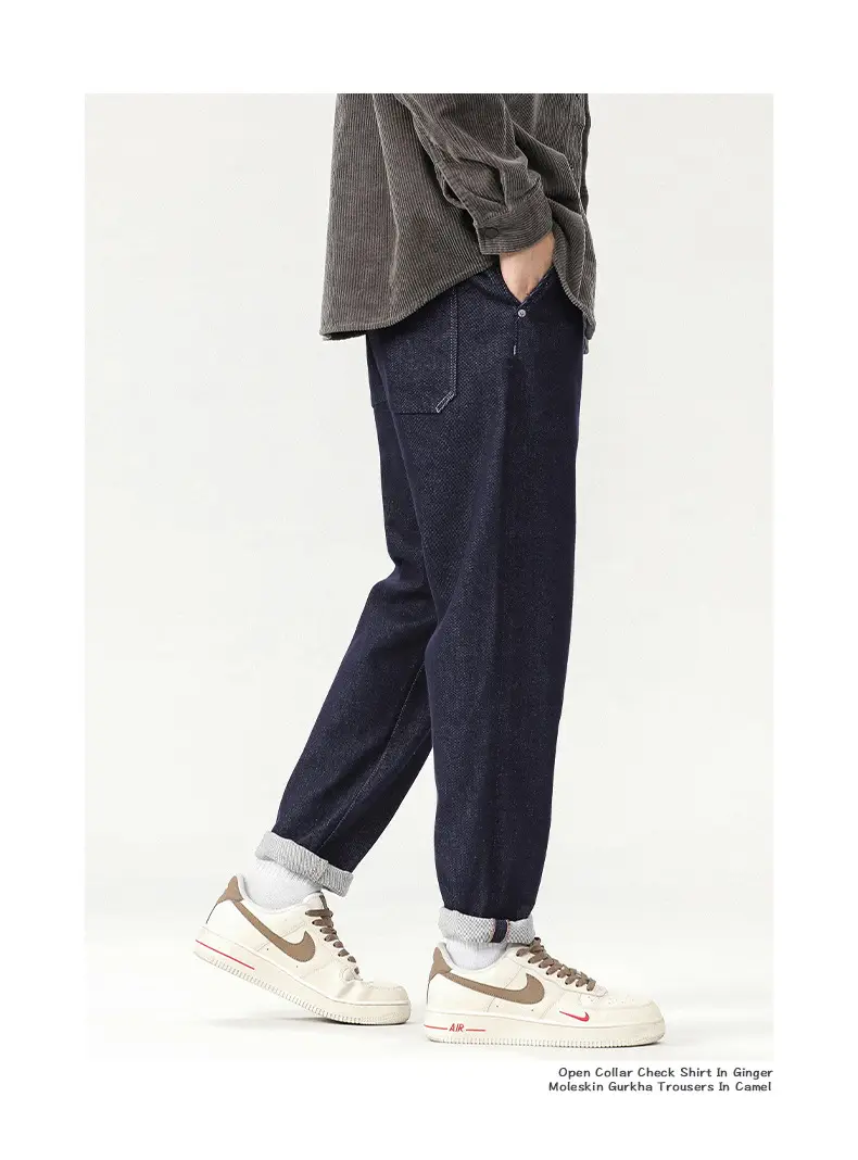 Men Dark Blue Wash Cotton Jeans Loose Fit — feature 6