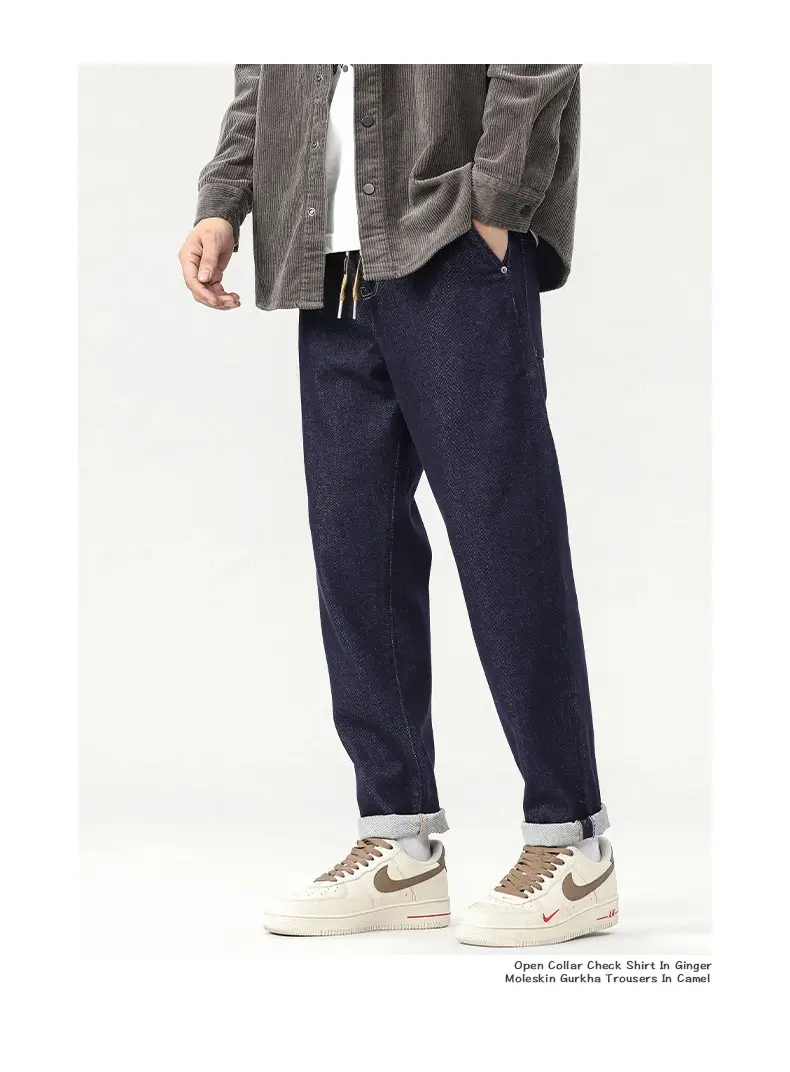 Men Dark Blue Wash Cotton Jeans Loose Fit — feature 8