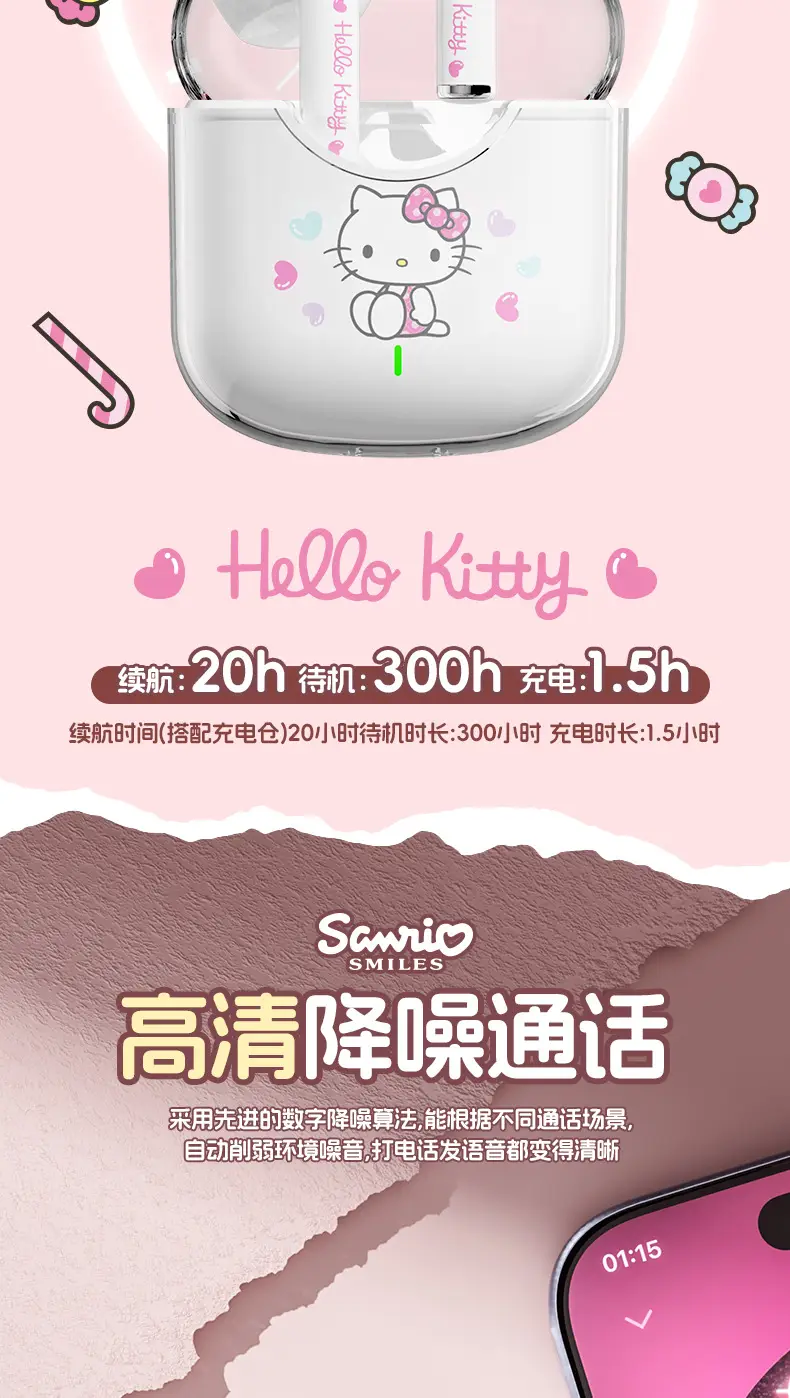 Sanrio Wireless Bluetooth Headset Transparent Cartoon Girl High Color — feature 16