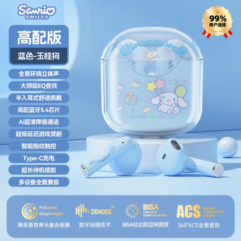 Sanrio Wireless Bluetooth Headset Transparent Cartoon Girl High Color