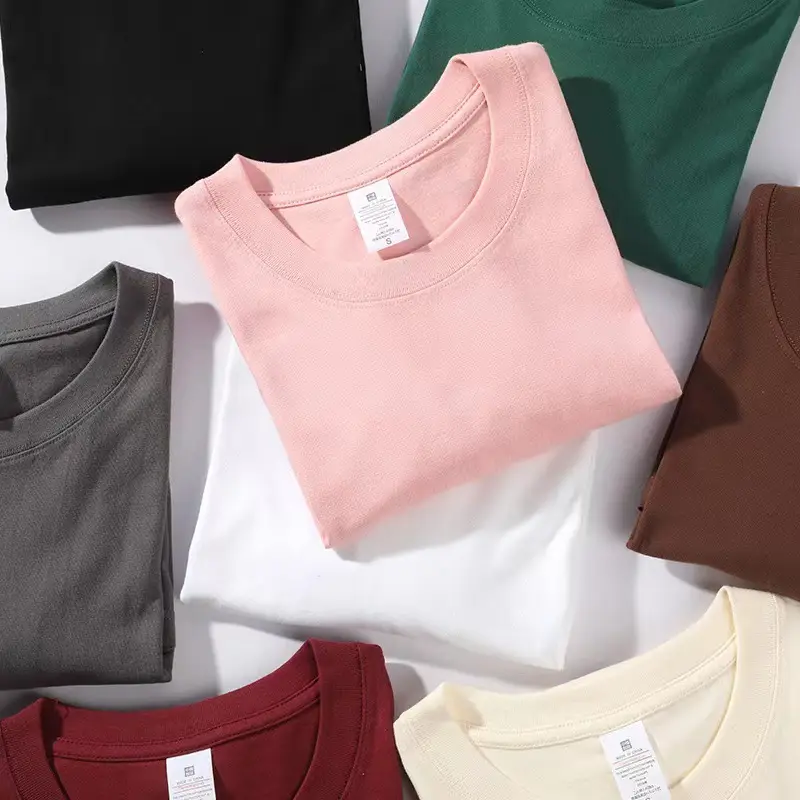 Men Pure Cotton Round Neck T-Shirt 200g Solid Color - Image 9