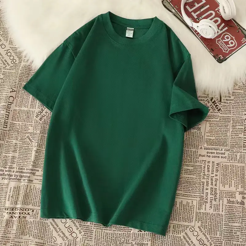 Men Pure Cotton Round Neck T-Shirt 200g Solid Color - Image 8