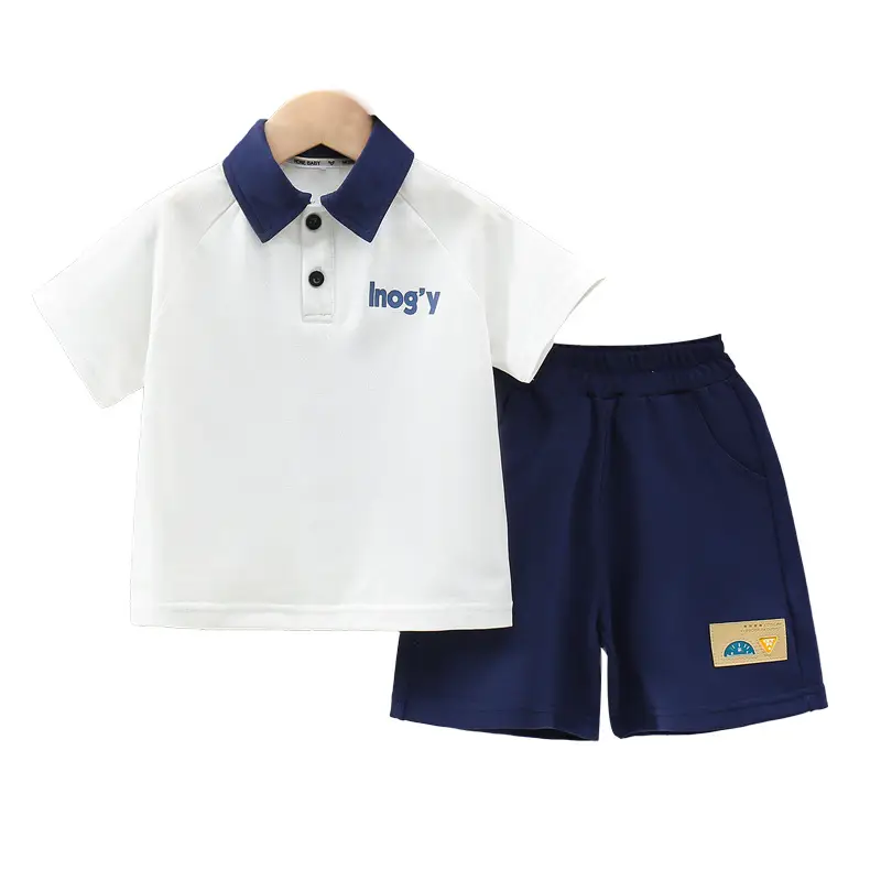 Boys 2-Piece Short Sleeve Polo Suit Navy White 2025 - Image 5