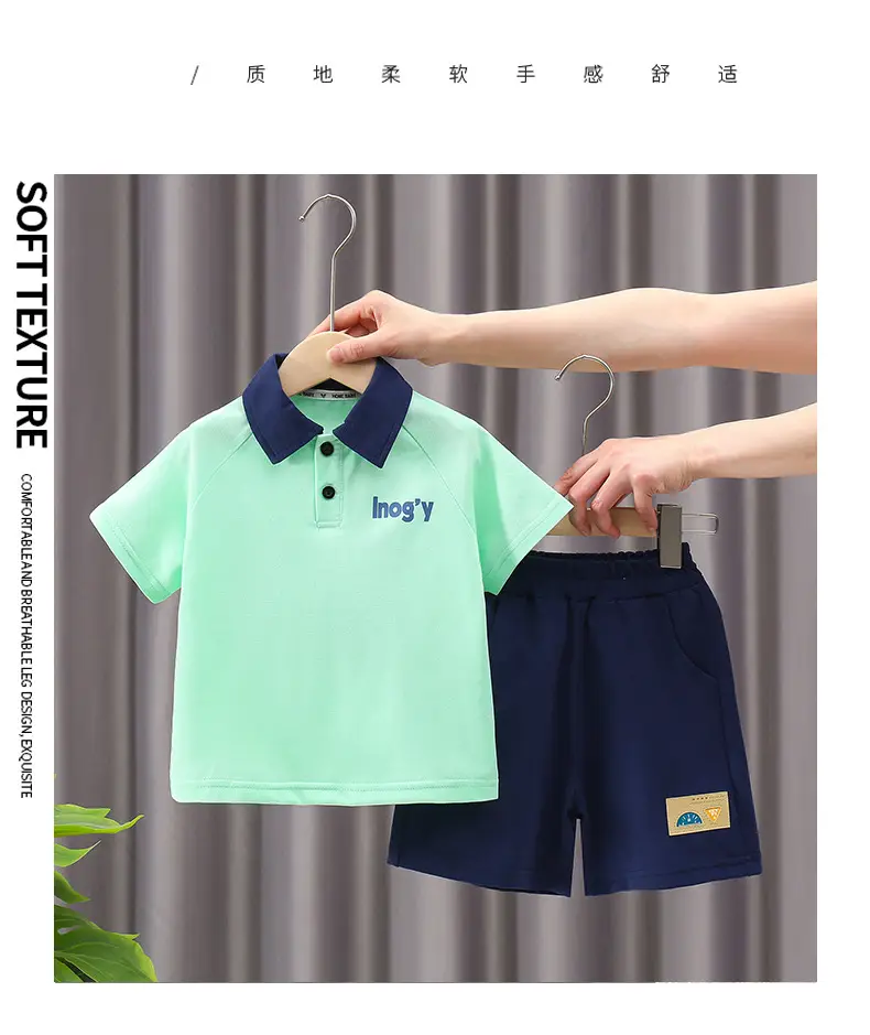 Boys 2-Piece Short Sleeve Polo Suit Navy White 2025 — feature 2