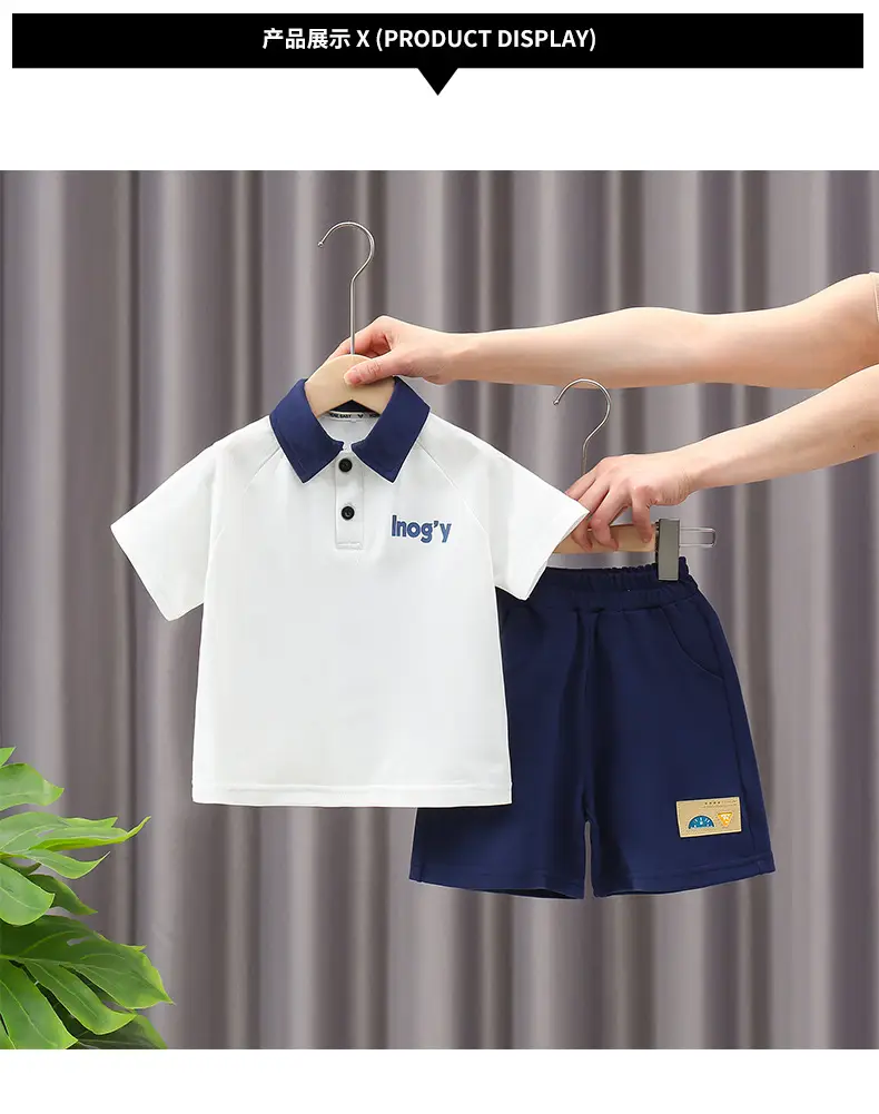 Boys 2-Piece Short Sleeve Polo Suit Navy White 2025 — feature 6