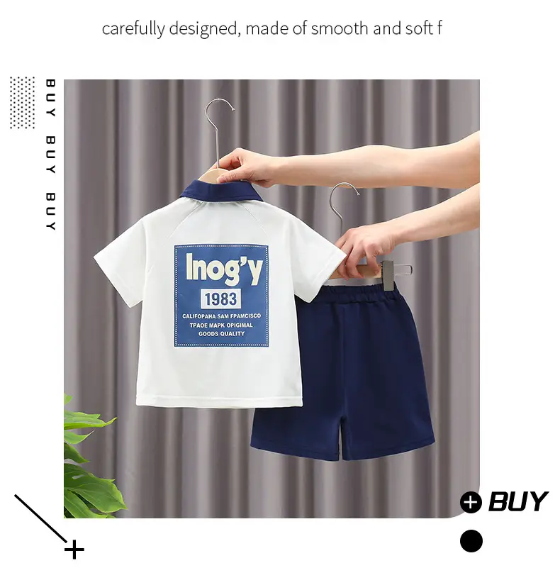 Boys 2-Piece Short Sleeve Polo Suit Navy White 2025 — feature 7