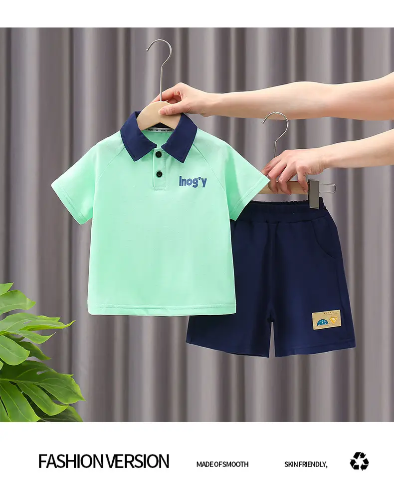 Boys 2-Piece Short Sleeve Polo Suit Navy White 2025 — feature 8
